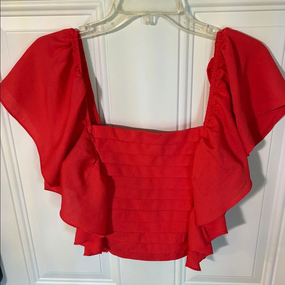 DO+BE Red Flutter-Sleeve Crop Top